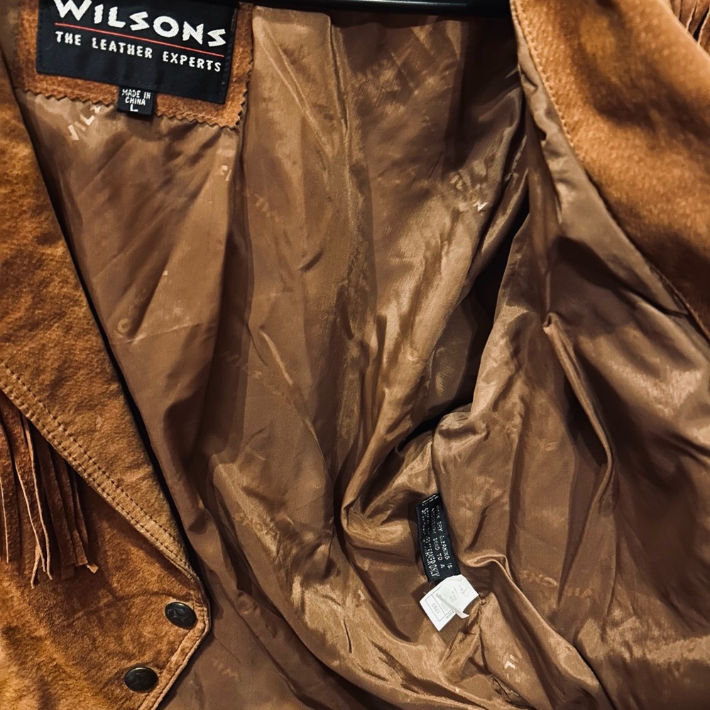 Wilsons Leather Women’s Brown Fringe Western Jacket Button Short Size L - Picture 9 of 9